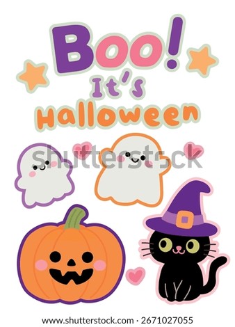 Halloween clipart, icon, element vector. Happy Halloween card vector. Halloween party invitation card, party posters, social media post. Halloween pumpkin jack o lantern, Spooky ghost. 