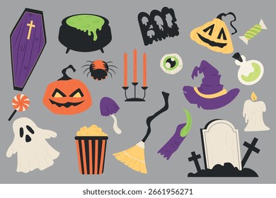 Halloween clipart set in flat vector style