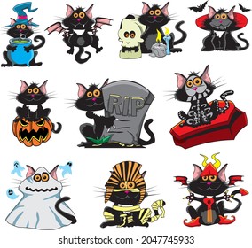 Halloween Cliparts. Halloween Cat Clipart Bundle