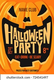 Halloween close up pumpkin open-mouthed vector poster.