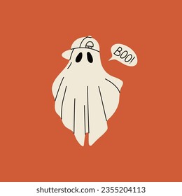 Fantasma de tela de Halloween. Personaje monstruo, truco de dibujos animados o tratar elementos aterradores cara malvada silueta. Ilustración del vector