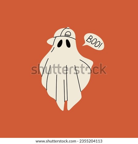 Halloween cloth ghost. Cute monster character, cartoon trick or treat element scary face evil silhouette. Vector illustration