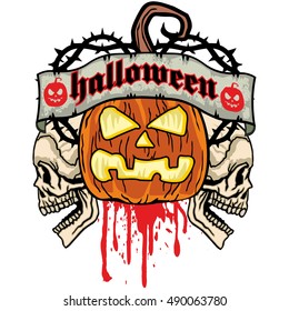 halloween, coat of arms with skull, grunge.vintage design t-shirts