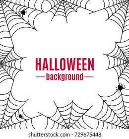 Halloween cobweb black vector frame on white background with spider. Scary illustration for use in design. 