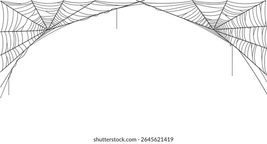 Halloween Cobweb frame border, spider web Vector Isolated on Transparent Background. Vector eps