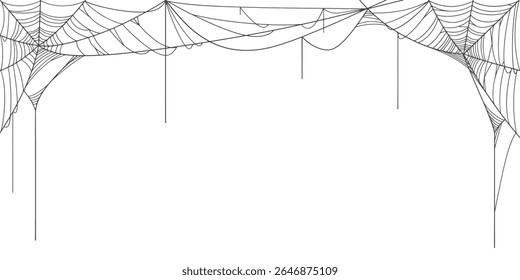 Halloween Cobweb frame border, spider web Vector Isolated on Transparent Background. Vector eps
