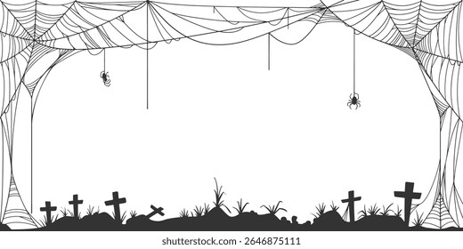 Halloween Cobweb frame border, spider web Vector Isolated on Transparent Background. Vector eps