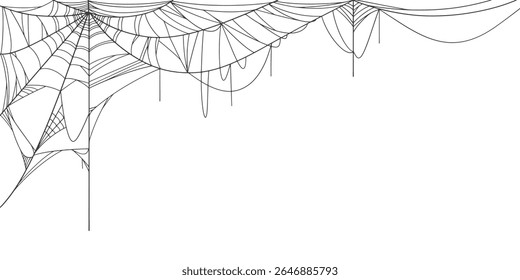 Halloween Cobweb frame border, spider web Vector Isolated on Transparent Background. Vector eps