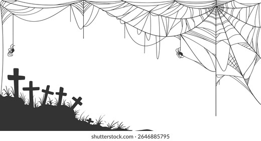 Halloween Cobweb frame border, spider web Vector Isolated on Transparent Background. Vector eps