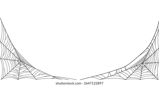 Halloween Cobweb frame border, spider web Vector Isolated on Transparent Background. Vector eps