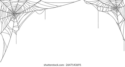 Halloween Cobweb frame border, spider web Vector Isolated on Transparent Background. Vector eps