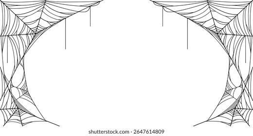 Halloween Cobweb frame border, spider web Vector Isolated on Transparent Background. Vector eps
