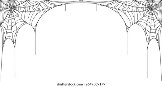 Halloween Cobweb frame border, spider web Vector Isolated on Transparent Background. Vector	Eps