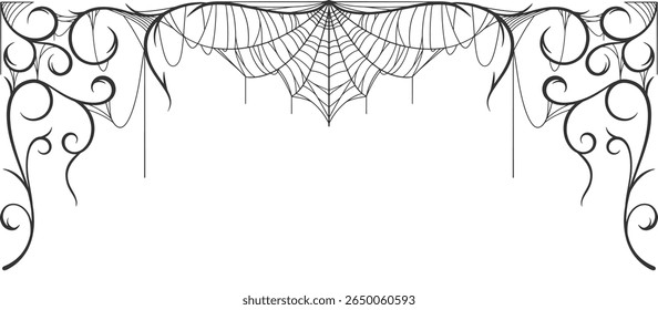 Halloween Cobweb frame border, spider web Vector Isolated on Transparent Background. Vector eps