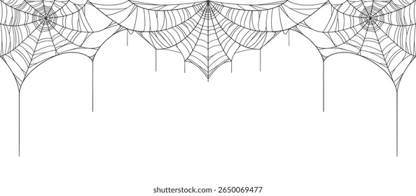 Halloween Cobweb frame border, spider web Vector Isolated on Transparent Background. Vector eps