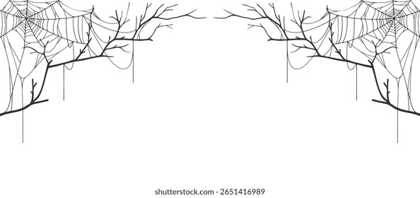 Borda de quadro Cobweb Halloween, vetor de teia de aranha isolado no fundo transparente. Eps vetorial