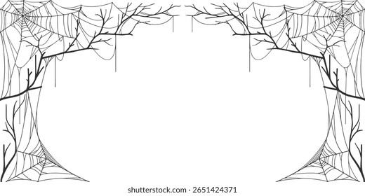 Borda de quadro Cobweb Halloween, vetor de teia de aranha isolado no fundo transparente. Eps vetorial