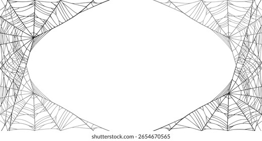 Borda de quadro Cobweb Halloween, vetor de teia de aranha isolado no fundo transparente. Eps vetorial