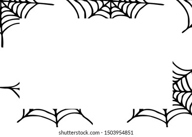 Halloween cobweb frame, isolated black outline on white background vector illustration for design and decoration