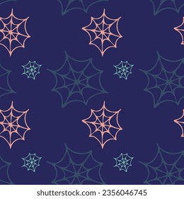 Halloween cobweb seamless pattern on a blue background