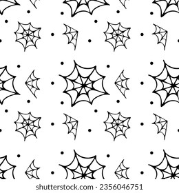 Patrón ininterrumpido de la telaraña de Halloween sobre fondo blanco