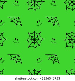 Halloween cobweb seamless pattern on a green background