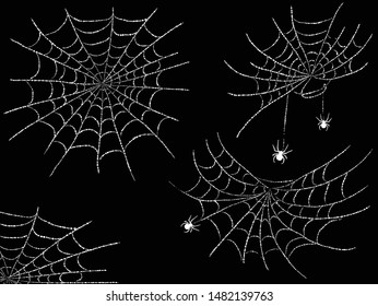 Halloween cobweb and spiders isolated on black for spiderweb scary design