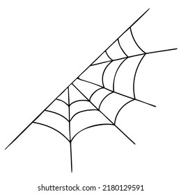 Halloween Cobweb. Spiderweb. Corner, Half Of Spiders Web. Vector Illustration. Linear Hand Drawing In Doodle Style For Holiday Design, Decor And Decoration