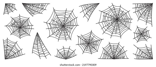 Halloween cobweb vector frame border and dividers isolated on white with spider web for spiderweb scary design