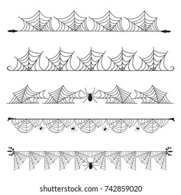 Halloween cobweb vector frame border separator and dividers line isolated 