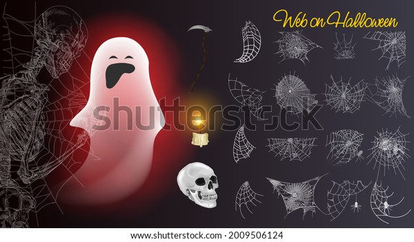 Halloween cobweb vector frame border white ghost\
for Halloween and dividers isolated on white with spider web for\
spiderweb scary\
design