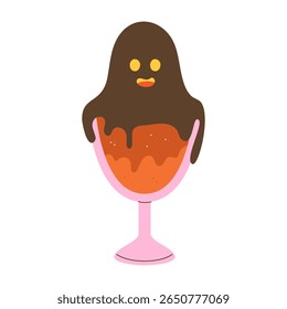 Halloween cocktail and dessert with ghost-shaped chocolate