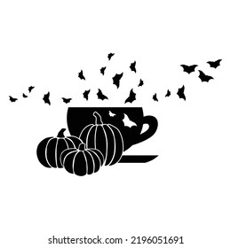 Halloween coffee cup with little bats and pumpkins, vector artwork, vector artwork