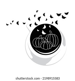 Halloween coffee cup with little bats and pumpkins, vector artwork, vector artwork