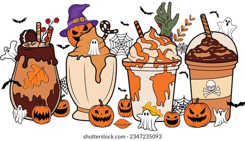 Café Latte de Halloween, Café Spooky, Diseño divertido de camisetas de Halloween.