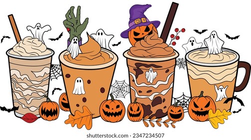 Halloween Coffee Latte, Spooky Coffee, Halloween t shirt design.