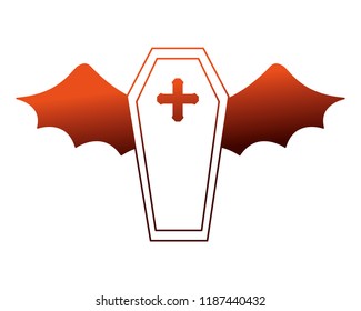 halloween coffin with bat wings isolated icon