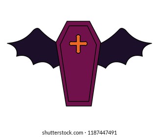 halloween coffin with bat wings isolated icon