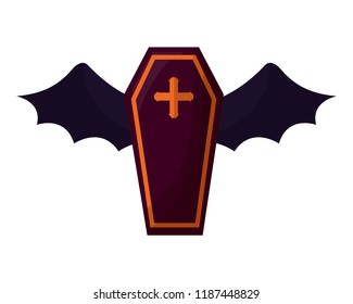 halloween coffin with bat wings isolated icon