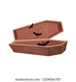 halloween coffin with bats flying vector illustration design