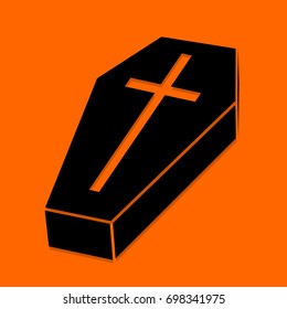 Halloween Coffin. Black icon on orange background. Vector illustration coffin