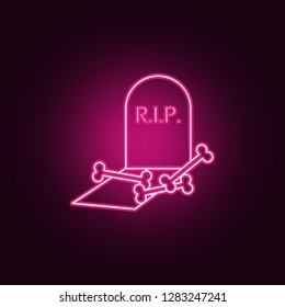 Halloween coffin with bones R.I.P. icon. Elements of Halloween in neon style icons. Simple icon for websites, web design, mobile app, info graphics