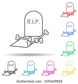 Halloween coffin with bones R.I.P. multi color style icon. Simple thin line, outline vector of halloween icons for ui and ux, website or mobile application