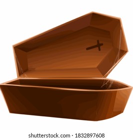 Halloween Coffin With Cross Isolated on White