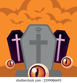 halloween coffin and eyes background design