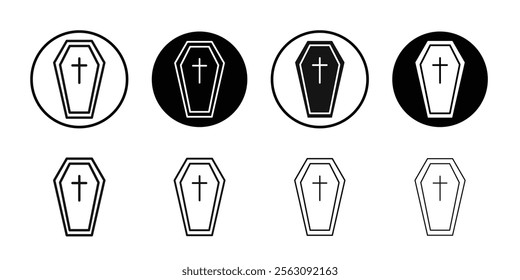 Halloween coffin icon Flat outline fill set collection