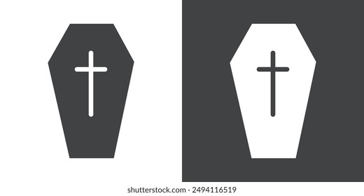 Halloween coffin icon Flat set in black and white color outline vector