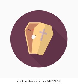Halloween coffin icon, Vector flat long shadow design. Halloween concept.