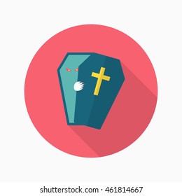 Halloween coffin icon, Vector flat long shadow design. Halloween concept.