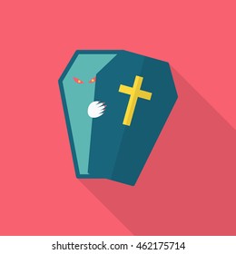 Halloween coffin icon, Vector flat long shadow design.  
